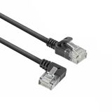 ACT Zwarte 2 meter U/UTP CAT6A LSZH slimline patchkabel met RJ45 connectoren, recht naar 90° haaks links