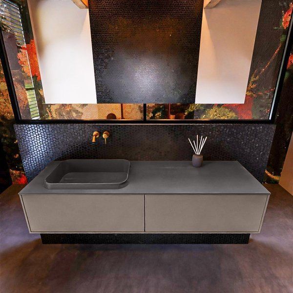 Mondiaz ERIN 150cm badmeubelset onderkast Smoke - 2 lades - Wastafel RIDGE links - Dark grey