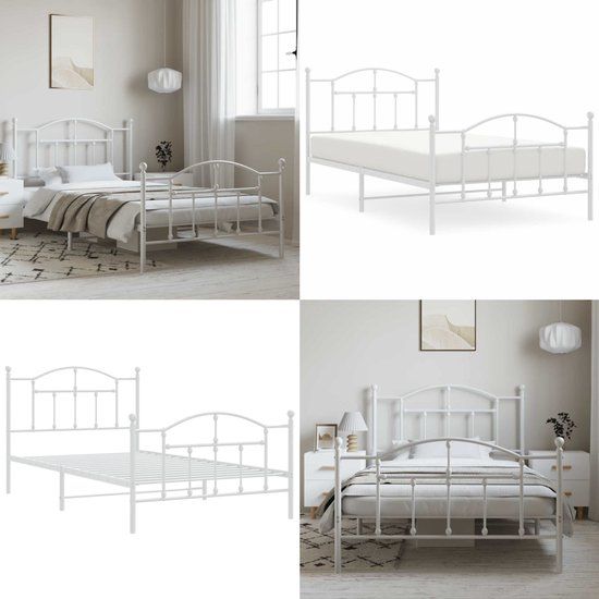vidaXL Bedframe met hoofd- en voeteneinde metaal wit 100x200 cm