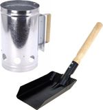 Merkloos Barbecue/BBQ briketten starter met houten handvat - Met kolenschep zwart 37 cm