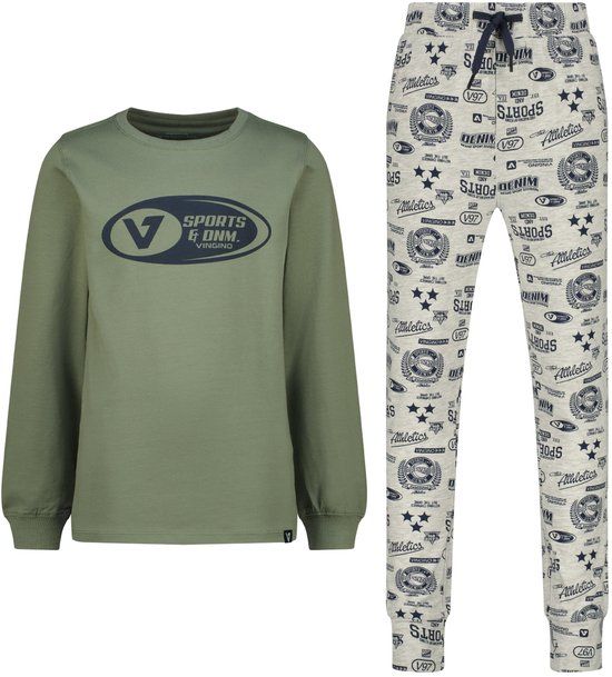 Vingino Wojek Jongens Pyjama - Olijfgroen - Katoen/Elastaan - Maat 122-128