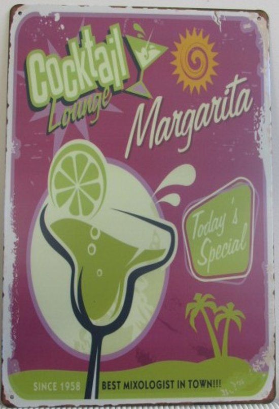 TH Commerce® MARGARITA COCKTAIL - Metalen wanddecoratie - 30x20 cm nr 428