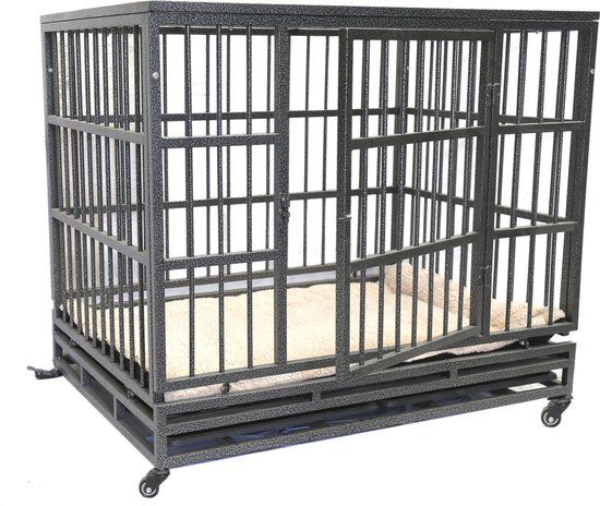 MaxxPet Hondenbench - 95 x 65 x 75 cm - Zwart - Metaal - Incl. Luxe Plaid - Verrijdbaar