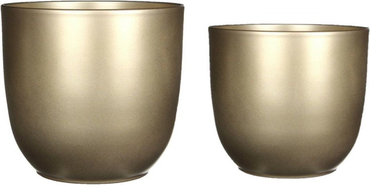 Mica Decorations Mica - Plantenpot/bloempot - 4x stuks - keramiek - goud - D19/25 cm