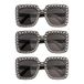 Chaks - Set van 3 retro zonnebrillen - Rechthoekige feestbril met strass - Zwart getint - Voor festival en carnaval