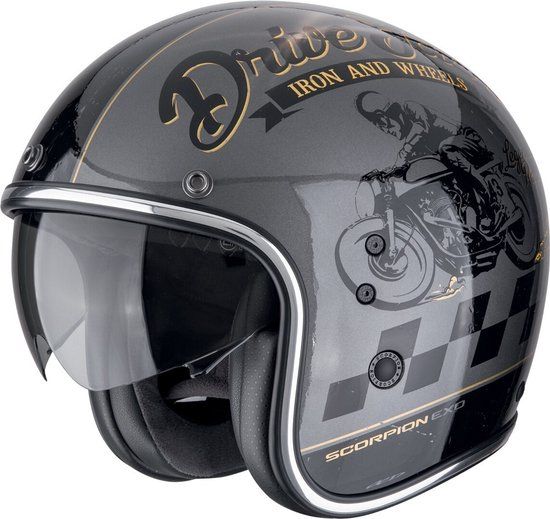Scorpion Belfast Evo Drive Fast Zwart Grijs Goud Jethelm - Helm
