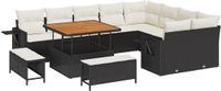 vidaXL Tuinbank - Set - 12-zits - Zwart - Polyrattan