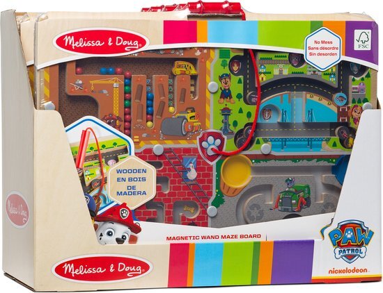 PAW Patrol Melissa & Doug Wooden 4-in-1 Magnetic Wand Maze Board - Houten speelgoed - Reizen Activiteitenblok - 3+ - Cadeau voor jongen of meisje