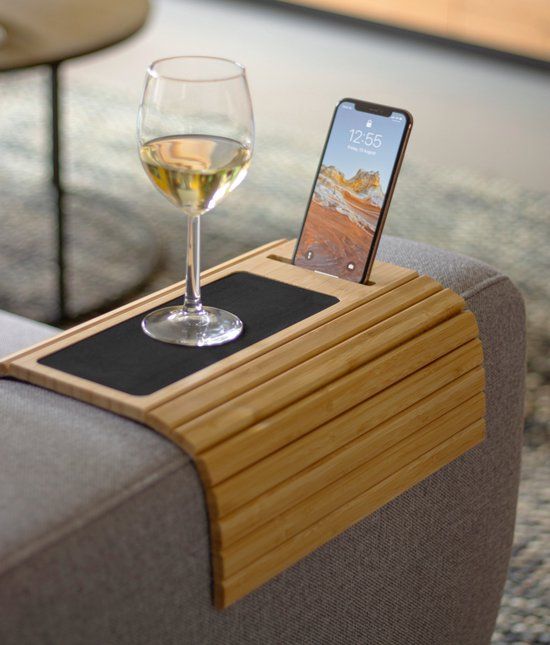 Tuko Armleuning Dienblad - Naturel - Bamboe - Anti-slip - Telefoonhouder