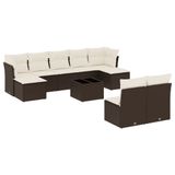 vidaXL 9-delige Loungeset met kussens, polyrattan, bruin