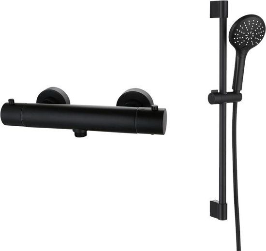 Sani Royal Douchekraan Opbouw Thermostatisch met Glijstangset Mat Zwart Rond