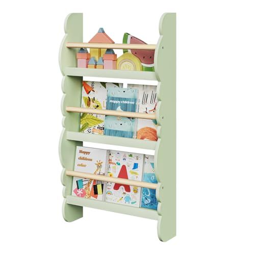 WOLTU Kinderboekenkast, wandrek, boekenorganizer met 3 planken, kinderrek voor het opbergen van boeken, van grenenhout E1 mdf, reis naar het bos, voor kinderkamer, speelkamer