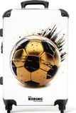NoBoringSuitcases.com® Kinderkoffer Jongens Groot - Goud-zwarte Voetbal Trolley XL