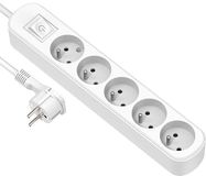 Electraline 32042 stekkerdoos 5-voudig met schakelaar/platte stekker, 1,5 m, wit