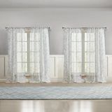Laura Ashley Barnette raamgordijnen met roedezak, lengte 246 cm, set met 4 panelen, semi-doorschijnend lichtfiltering, blauw