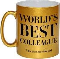 Bellatio Decorations Bol Worlds best colleague cadeau koffiemok / theebeker - 330 ml - goudkleurig