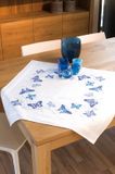 Vervaco Tafelkleed kit Blauwe vlinders 80 x 80 cm