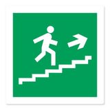 Panneau d'évacuation de secours pour escalier, flèche haut droite - Taille : 120x120mm - Matériau : PVC adhésif
