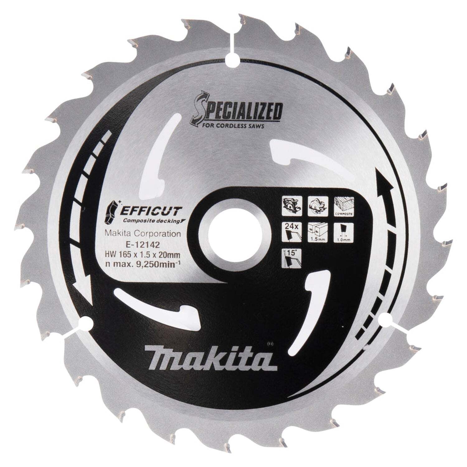 Makita E-12142 Cirkelzaagblad voor WPC | Efficut | Ø 165mm Asgat 20mm 24T