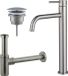 Fortifura Calvi Slim Wastafelkraanset - verhoogde wastafelkraan - always open plug - design - sifon - PVD - geborsteld RVS