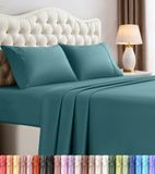 Utopia Bedding Kingsize lakenset - 4-delig beddengoed - geborsteld microvezel - krimp- en kleurvast - gemakkelijk te onderhouden (kingsize, denimblauw)