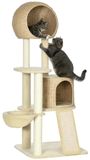 PawHut krabpaal - met kattenhuis - met 4 niveaus - beige