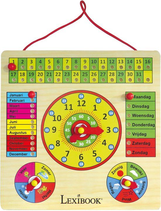 Lexibook Houten kalender met klok in het Nederlands – Houten Speelgoed