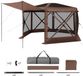 Gazebo Pop-Up, 3,6 x 3,6 m, Hexagonal, Canopy, Avec Toit Amovible et Sac Portable, Montage Facile et Anti-Insectes, Parasol d'Extérieur pour 8-10 Personnes, Marron