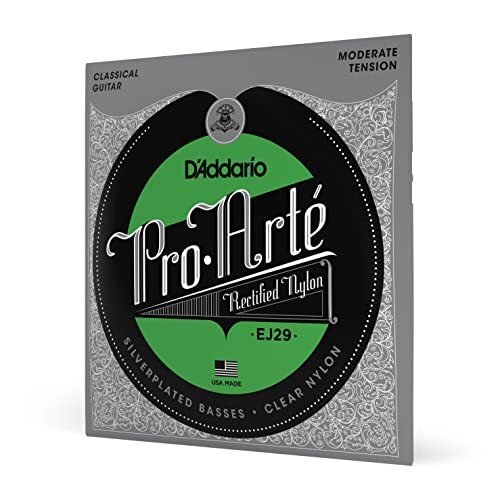 D'ADDARIO Snaren - Pro-Arte Klassieke Gitaar Snaren - EJ29 Nylon Gitaar Snaren - Silver Plated Wrap, Nylon Core, Gerectificeerde Nylon Trebles - Matige Spanning