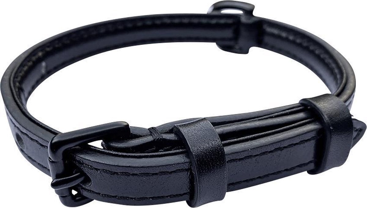 Brute Strength Hondenhalsband van leer - zwart met zwarte naden - S - 26-33 cm