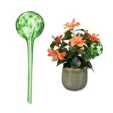 Relaxdays waterdruppelaar glas, set van 2, voor bloempotten, kantoor, vakantie, waterbol kamerplant, Ø 9 cm, groen