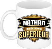 Bellatio Decorations Naam mok Nathan - wit - Superieur - keramiek - 300 ml - collega beker - cadeau