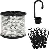 vidaXL Bungee Koorden met Haken 10 mm 50 m Zwart en Wit PP en rubber