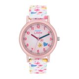 Prinzessin Lillifee Analoog quartz kinderhorloge voor meisjes, met textielband, roze, 3 bar waterdicht, geleverd in horlogegeschenkverpakking, 2031758