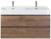 BES LED Maxx XL Badmeubelset 120 cm - Tabacco - Wastafel Kube Dubbel 2 Kraangaten