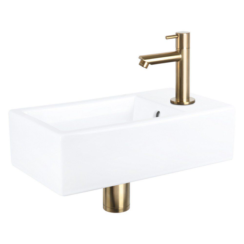Differnz Force Fonteinset - Wasbak Keramiek - Wit - Mat Goud - 40x22cm