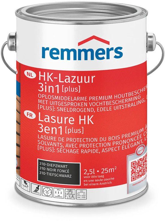 HK Remmers HK-Lazuur 3in1 PLUS - Diepzwart - 2.5 liter