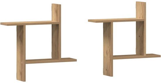 vidaXL Wandschappen - 2 stuks - 50x12x50 cm - Bewerkt Hout - Artisanaal Eiken