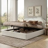 MODFU Gestoffeerd Tweepersoonsbed - Hydraulische Opbergruimte - Beige - 160 x 200 cm