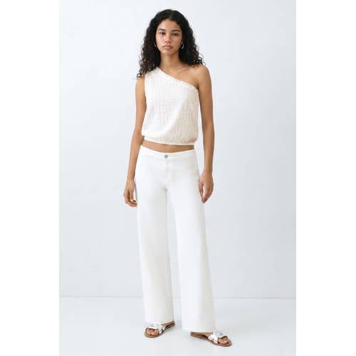 MANGO TEEN one shoulder top met borduursels - wit