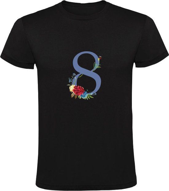 Sol's Getal 8 met rozen Heren T-shirt - Zwart - 3XL