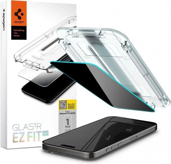 Spigen Privacy Glass Geschikt voor Apple iPhone 15 Pro Max - EZ Fit GLAS.tR - 9H Tempered Glass Screen Protector - Case Friendly - Gemakkelijke Installatie - 1-Pack
