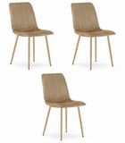 LEOBERT Set van 3 Eetkamerstoelen LAVA - Bruin - Houtlook Metalen Poten - Velvet Bekleding