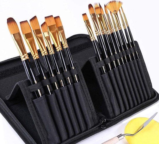CreaTime Penselen Set - 17 stuks - Schilderen Acrylverf Olieverf - Etui - Schilder Kwasten