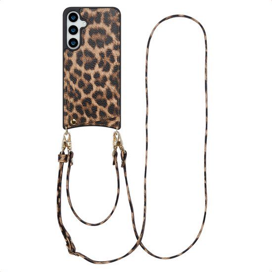 Selencia Hoesje - Geschikt voor Samsung Galaxy S24 Plus / S25 Plus - Backcover met koord en pashouder - Leopard