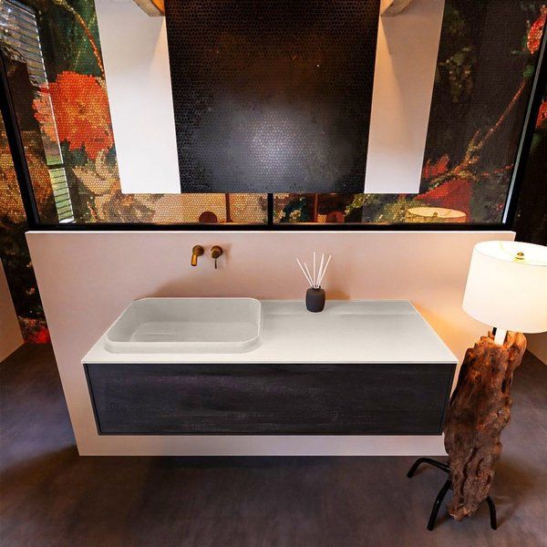 Mondiaz ERIN 120cm badmeubelset onderkast Antracite met 1 lade Wastafel RIDGE links Linen ERIN12760