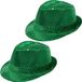 Partychimp Trilby hoeden met pailletten - 2x stuks - groen - glitter
