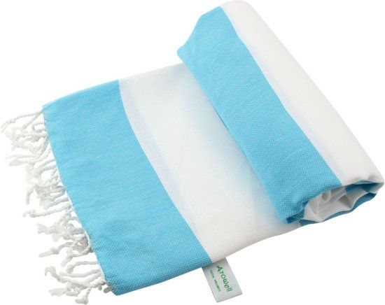 Arowell Double Banded Pestemal - Fouta - Hamamdoek - Hammamdoek - Turquoise - Wit - 180 x 100 cm