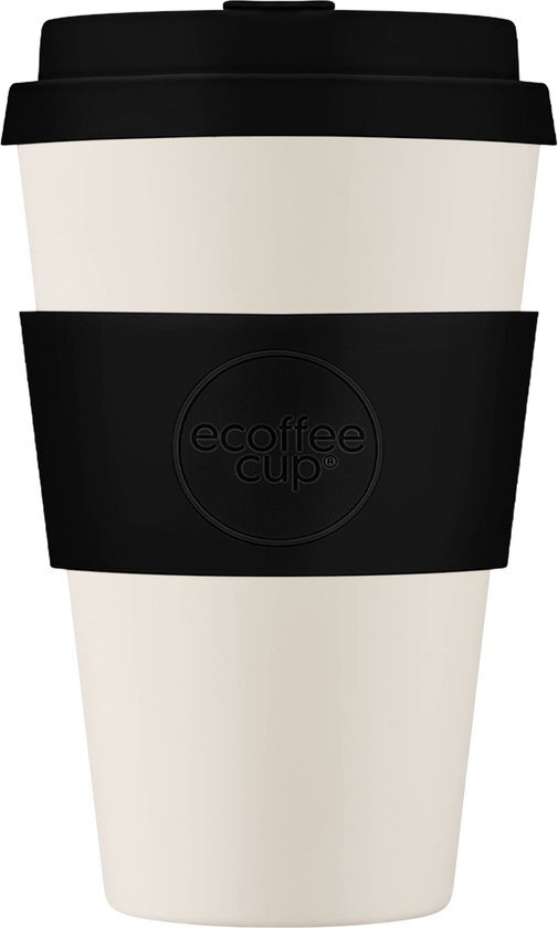 Ecoffee Cup Black Nature PLA - Koffiebeker to Go 400 ml - Zwart Siliconen