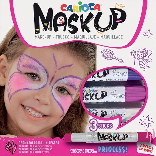 Carioca Mask Up Princess Schminkstiften - 3 kleuren (Paars/Roze/Wit) - Kindergrime - Uitwasbaar